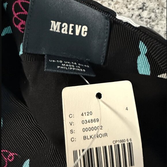 Anthropologie Maeve Midi Skirt 4 Black Blue Floral Lace-Up A-Line High Waist - Picture 7 of 9